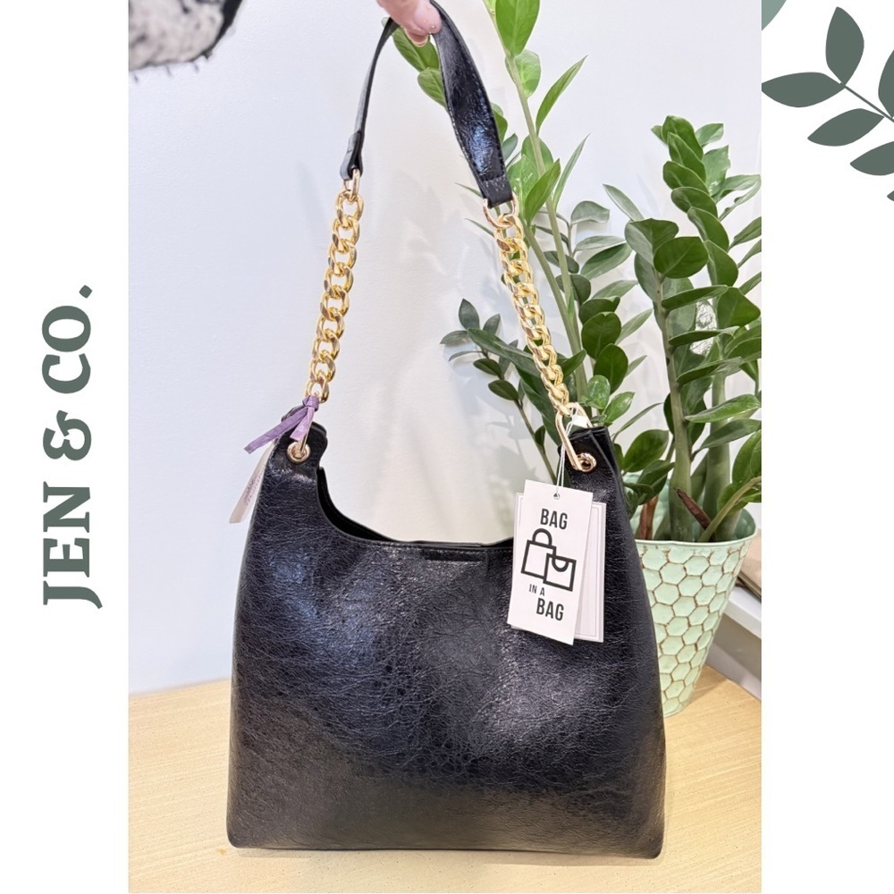Jen & Co Birch Bag in a Bag Black Vegan Shoulder Bag NWT